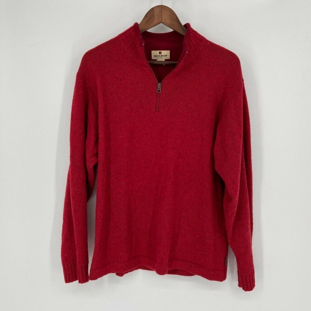 Woolrich‎ Wool Sweater Mens Medium 1/4 Zip Mock Neck Red Outdoor